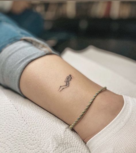 Small Diver Tattoo, Tattoos For Scuba Divers, Simple Scuba Diver Tattoo, Scuba Diver Tattoo Minimalist, Small Scuba Tattoo, Scuba Diver Tattoo For Women, Scuba Diving Tattoo Small, Diving Tattoos For Men, Scuba Diver Tattoo Ideas