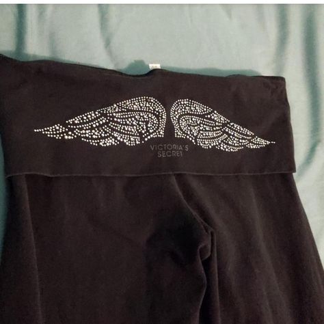 Victoria’s Secret black foldover leggings with... - Depop Victoria Secret Foldover Leggings, Foldover Leggings, Fold Over Leggings, Wing Design, Wings Design, Thrift Finds, Flare Leggings, Outfits With Leggings, Victoria Secret