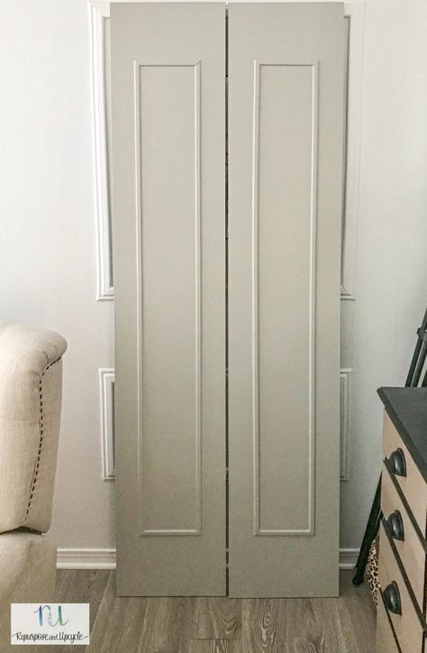 Bifold Door Makeover, Swinging Cafe Doors, Folding Doors Ideas, Bifold Door Ideas, Cafe Doors, Bifold Doors Makeover, Bifold Door Hardware, Door Aesthetic, Basement Redo