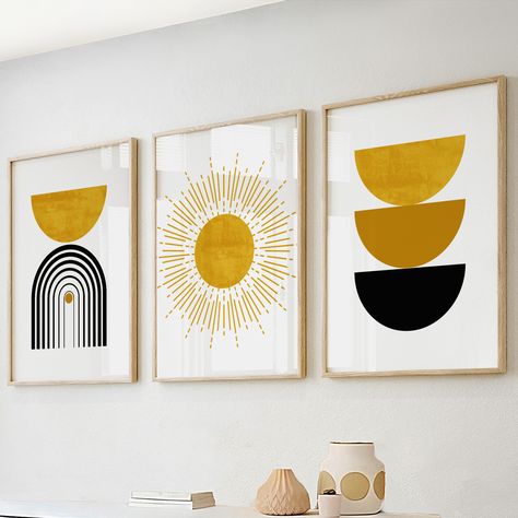 Introduce a vibrant touch to your living room with our Black Mustard Yellow Modern Boho Set of 3 Prints. These mid-century colorful wall art prints create a dynamic statement on any wall. With their captivating blue and mustard yellow color palette, they infuse a trendy bohemian vibe into your living space. Elevate your decor with this stylish set of large gallery wall art prints. Please note that the product is printed to order, so I need 1-3 days to receive the print and send it to you. Due to Large Gallery Wall, Gallery Wall Art Prints, Color Palette Yellow, Mid Century Modern Wall Art, Bohemian Wall Art, Bohemian Wall, Corner Wall, Set Of 3 Prints, 3 Piece Wall Art