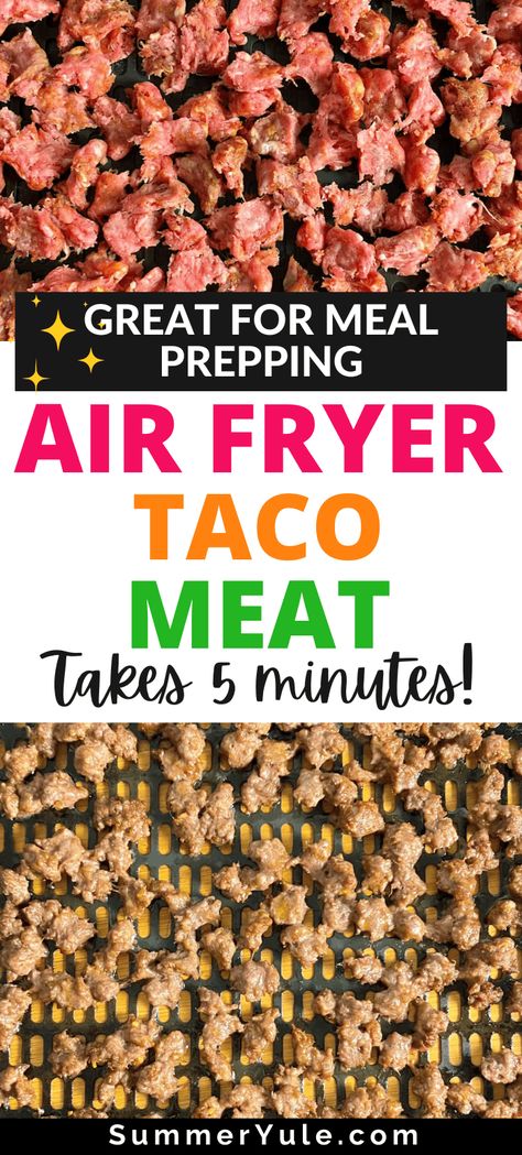 Can you air fry taco meat? Yes indeed! You can brown meat in an air fryer, and the process is more hands off than using a skillet. This air fryer ground beef recipe cooks in only 5 minutes! Use your air fryer taco meat to make the best taco bowls, or try it in air fryer ground beef tacos. You’ll love how quick, easy, and versatile making air fried beef mince is. Air Fryer Taco Meat, Airfryer Ground Beef Recipes, Beef In Air Fryer, Meat Bowls, Ground Beef Burritos, Beef Carnitas, Fried Tacos, Minced Beef Recipes, The Best Air Fryer