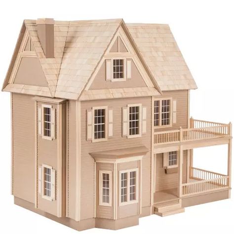 Bungalow Dollhouse | Hobby Lobby | 176560 Victoria's Farmhouse Dollhouse, Vermont Farmhouse Jr Dollhouse, Victorian Dollhouse Interior, Vermont Farmhouse Jr, Exterior Paneling, White Doll House, Farmhouse Dollhouse, Vermont Farmhouse, Shingled Roof