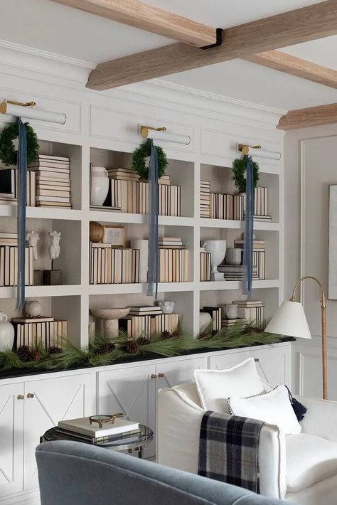 Holiday Living Room Tour - roomfortuesday.com Holiday Living Room, Christmas Tablescape, Furniture Office, Christmas Greenery, Room Tour, Holiday Inspiration, Formal Living Rooms, Formal Living, Blue Christmas