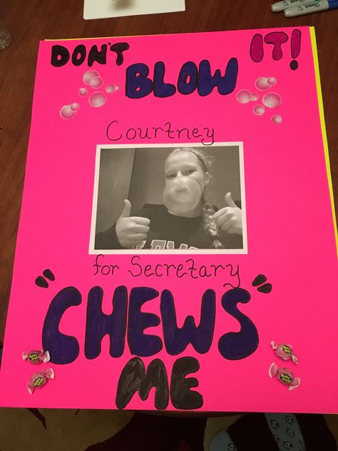 Student Government Poster Idea! ~ Bubble gum Student Government Posters, Running Ideas, Extra Gum, Student Government, Poster Idea, Campaign Posters, Student Council, Bubble Gum, Diy Ideas