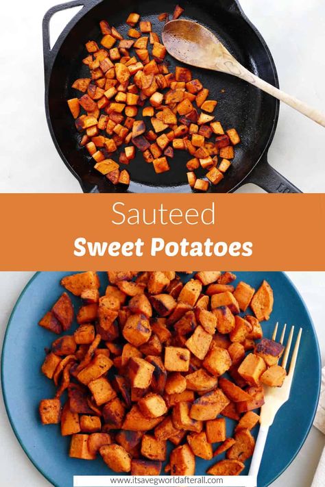 Sautéed sweet potatoes, cooked to perfection on the stove top, make a great side dish that's vegan, vegetarian, paleo, and gluten free! Learn what oil and seasonings to use to make them extra delicious. Yams On Stove Top, How To Cook Vegetables On The Stove, Sweet Potatos On Stove, Sweet Potato On The Stove, Sweet Potato Recipes On Stove Top, Sweet Potatoes On Stove Top, Sweet Potato On Stove Top, Sweet Potato Stove Top Recipes, How To Cook Sweet Potatoes On The Stove