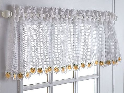 Diy Crochet Curtains, Valance Patterns Free, Valance Patterns, Chevron Curtains, Crochet Dog Clothes, Crochet Curtain Pattern, Half Curtains, Flower Curtain, Dishcloth Crochet Pattern