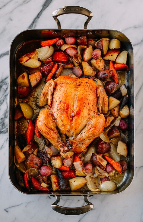 Baked Whole Chicken w/ Vegetables: The Woks of Life Whole Chicken With Vegetables, Best Whole Chicken Recipe, Baked Whole Chicken, Roasting A Chicken, Whole Baked Chicken, Chicken With Vegetables, Roasted Chicken And Potatoes, Woks Of Life, The Woks Of Life