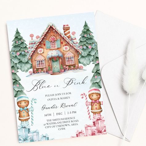 Christmas Gingerbread Winter Baby Gender Reveal Invitation - baby gender reveal Winter Gender Reveal, Christmas Gender Reveal, Gender Reveal Unique, Gender Reveal Themes, Gender Reveal Ideas, Baby Gender Reveal Party, Baby Shower Photos, Gender Reveal Invitations, Baby Gender Reveal