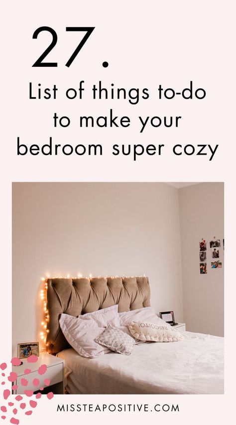 Learn how to make your room aesthetic and cozy with this list of 27 tips to make your bedroom cozy. Whether big or small, here are 27 super easy cozy bedroom ideas to help you make your room aesthetic, modern, vintage, minimal, warm, relaxing, romantic, simple, indie or cute. These tips for cozy bedroom will help you design a comfy bedroom for teens, for couples or for women inspiration. Figure out how to make your room cozy aesthetic with dark colors as well as all white decor ideas. Bedroom Decor For Couples Cozy Romantic, Bedroom Style Ideas Modern Simple, Cozy Bedroom Ideas For Women Simple, Small Cozy Bedroom Ideas For Women, Ways To Make Your Room Cozy, Cozy Diy Decor, Room Inspiration Bedroom Cozy Relaxing, Bedroom Ideas For Small Rooms Cozy Comfy, Bedroom Ideas For Small Rooms Cozy Simple