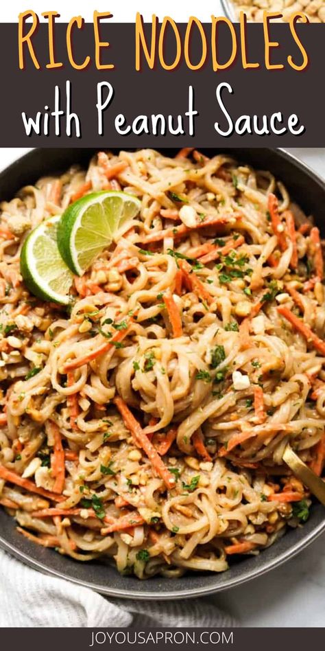 Rice Noodle with Peanut Sauce (EASY!) - Joyous Apron Peanut Rice Bowl, Peanut Rice Noodles, Thai Rice Noodle Recipes, Peanut Sauce Rice Noodles, Easy Rice Noodle Recipes, Noodles With Peanut Sauce, Healthy Noodle Recipes, Joyous Apron, Yummy Rice