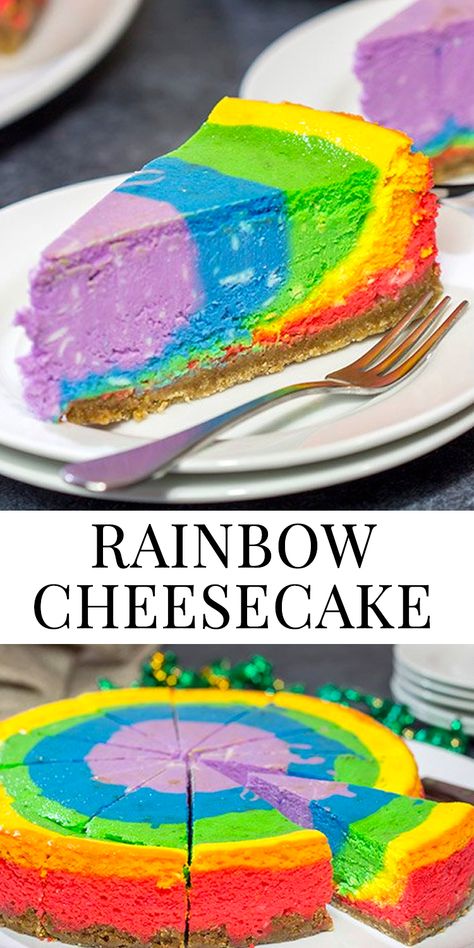 Rainbow Cheesecake Recipe, Rainbow Pie, The Perfect Cheesecake, Rainbow Cheesecake, Slice Of Cheesecake, Perfect Cheesecake, Classic Cheesecake, Sure Thing, Scrumptious Desserts