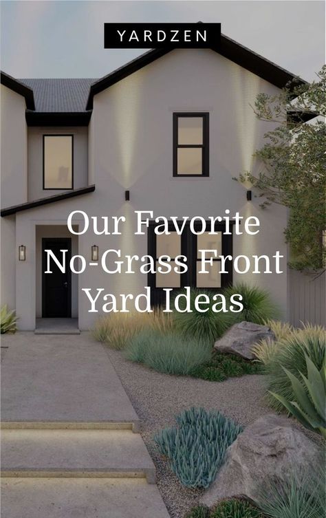 No Grass Front Yard, No Grass Yard, Grass Front Yard, Modern Landscaping Front Yard, Xeriscape Front Yard, Front Yard Ideas, Modern Front Yard, Front Yard Design, Front Yard Garden Design