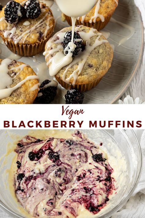 Blackberry Muffin Recipe, Muffin Vegan, Blackberry Muffins, Vegan Afternoon Tea, Blackberry Muffin, Vegan Banana Muffins, Dairy Free Muffins, Blackberry Dessert, Blackberry Lemon