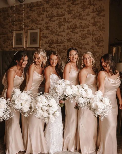 3 reasons why champagne bridesmaid dresses are so classy ✨ Neutral wedding palettes are HUGE for 2025 and It’s no secret that we love this colour palette. We’re talking about all those yummy, delicious Champagne, Gold and Creamy colours which work beautifully, especially in satin fabrics. Here’s our 3 reasons why you should look to a neutral palette and consider champagne as your bridesmaid colour… ✨ It’s easy to wear. There are various shades, from nude, to gold, to metallic. Therefore, ... Champagne Wedding Colors Palette, Champagne Colour Bridesmaid Dresses, Creamy Neutral Wedding, Neutral Champagne Bridesmaid Dresses, 2025 Bridesmaid Dresses, Champagne Color Palette Wedding Colour Schemes, Neutral Bridesmaid Dresses Champagne, Wedding Themes Classy, Champagne Colour Wedding