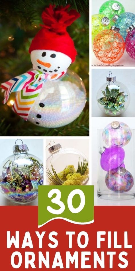 Filling Ornaments Ideas, Filled Glass Ornaments, Candy Filled Ornaments Diy, Diy Flat Ornament Ideas, Diy Clear Glass Ornament Ideas, Clear Christmas Ornament Crafts, Fillable Ornament Ideas For Kids, Diy Clear Ornament Ideas For Kids, Clear Ornaments Ideas