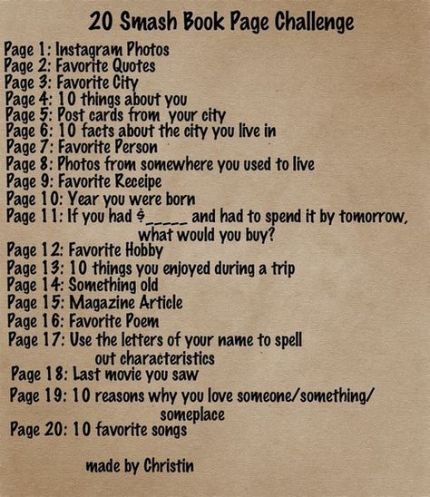 Bought one of these a long while ago and still haven't used it, partly because I didn't know what to put in it. Get to it already, me! lol --Pia (Image detail for -smash journal | Tumblr - challenge) Smash Book Challenge, Memory Keeping Journal, Smash Book Inspiration, Organizator Grafic, Smash Book Pages, Book Theme, Smash Journal, Inspiration Images, Smash Books