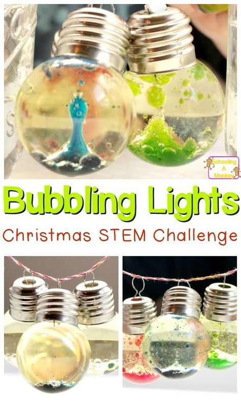 Bubble Christmas Lights, Christmas Stem Challenge, Christmas Stem Activities, Bubble Christmas, Christmas Science, Homemade Bubbles, Christmas Stem, Christmas Light Ornament, Stem Challenge