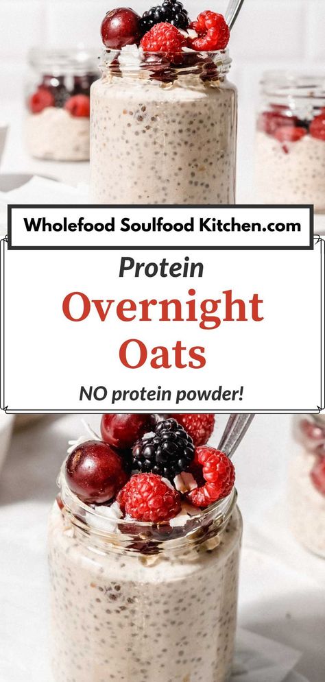 Dive into these Protein Overnight Oats, packing almost 30g of protein per serving without the use of protein powder. With just 6 simple ingredients and endless flavor variations, this nutritious delight ensures your mornings are both delicious and energized. High Protein Overnight Oats No Powder, Overnight Oats No Protein Powder, Overnight Oats Without Protein Powder, Overnight Oats With Protein Powder, Overnight Protein Oats, Vegan Breakfast Smoothie, 30g Of Protein, Best Whey Protein Powder, 30g Protein