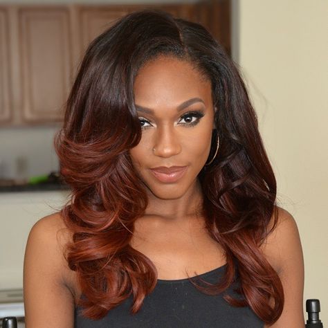 Auburn Balayage Black Women, Auburn Highlights Black Women, Cherry Cola Hair Color On Black Women, Cajun Spice Hair Color On Black Women, Auburn Hair With Highlights, Hair Formulas, Hair Color For Dark Skin, Full Highlight, Hampton Virginia