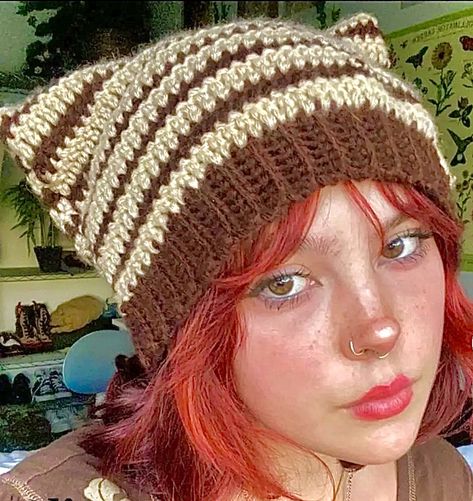 Crochet Cat Ear Beanie, Crochet Cat Beanie, Cat Ear Beanie, Ear Beanie, Cat Eared Beanie, Cat Beanie, Crocheting Projects, Crochet Inspo, Cat Ear