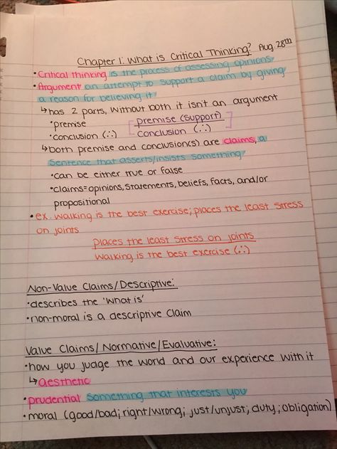 Critical Thinking Lecture notes that I rewrote, first in different colored bic gelocity quick-dry gel pens and then later highlighted with zebra midliners to make vocab and definitions stand out more Pens And Highlighters For Notes, Gel Pen Notes, Vocab Notes Ideas, Ideal Handwriting, Lecture Notes Ideas, Vocab Notes, Macbook Study, Zebra Midliners, Lesson Notes