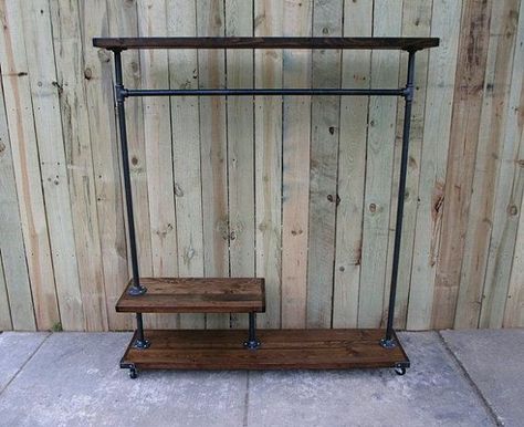 Industrial baby Wood Clothing Rack, Wood Clothing, Business Storage, Clothing Business, Wood Clothes, Into The Wood, Garment Rack, Pipe Furniture, Store Fixtures