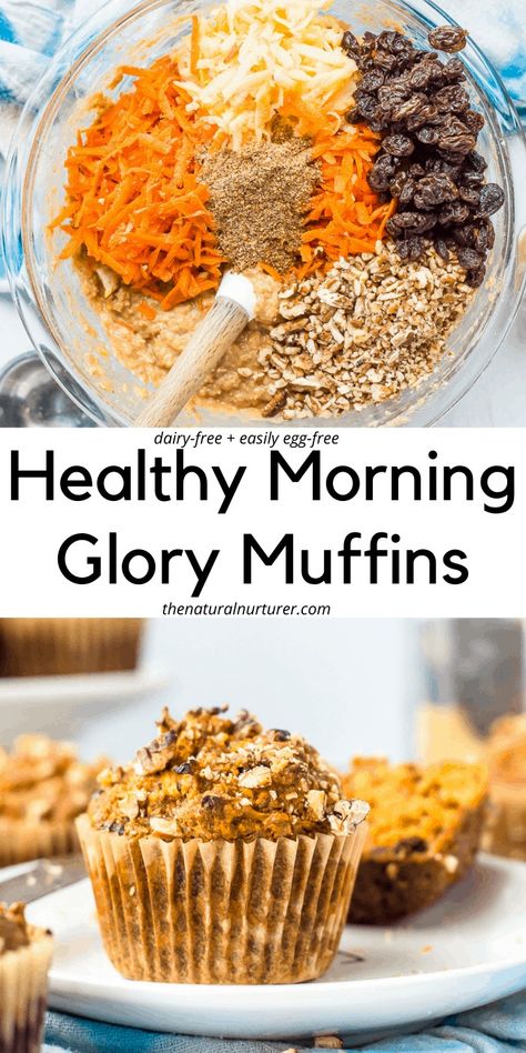 These Morning Glory Muffins are the perfect thing for breakfast or a healthy snack. This recipe has less sugar, and instead uses maple syrup or honey. #veggieloaded