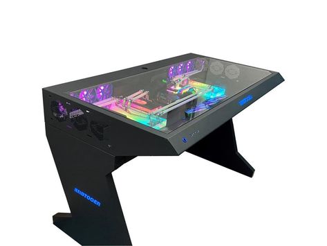 Computer Built Into Desk, Diy Pc Desk, Desk Pc Build, Custom Pc Desk, Custom Gaming Desk, Built In Computer Desk, Diy Computer Case, Diy Pc Case, Custom Computer Case