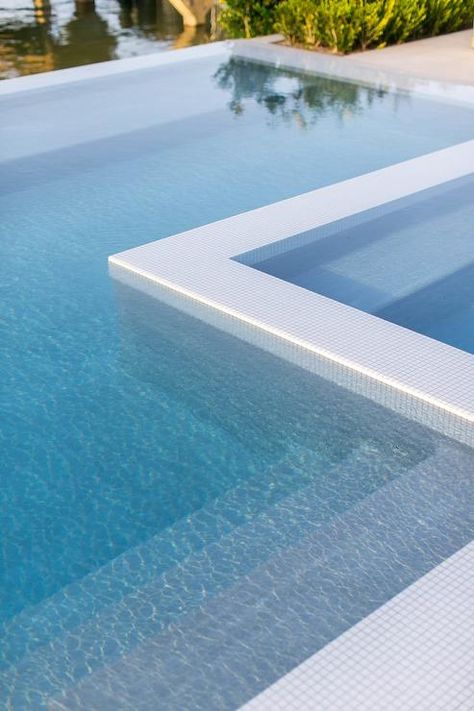 White Grid Mosaic Pool Tiles - Transitional - Pool Waterline Pool Tile, Architecture Texture, Tile Pool, Home With Pool, Mosaic Pool Tile, Pool Outfits, House Pool, Swimming Pool Tiles, Pool Colors