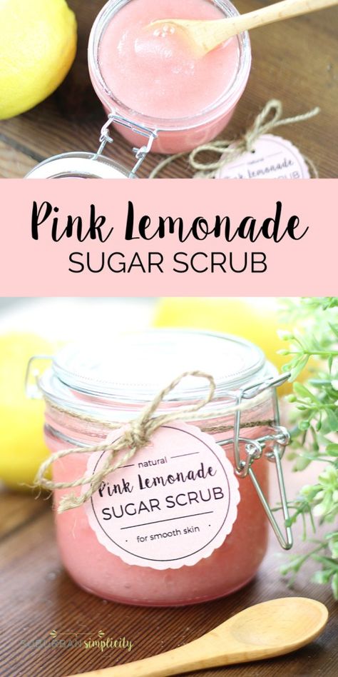 Homemade Pink Lemonade Sugar Scrub is an easy DIY idea to pamper yourself or give as a lovely gift. Itâs an all natural beauty product that smells wonderful! Homemade Pink Lemonade, Easy Sugar Scrub, Diy Crafts To Do At Home, Diy Sugar Scrub Recipe, Makeup Recipes, Sugar Scrub Homemade, Scrub Corpo, Sugar Scrub Recipe, Lip Scrubs