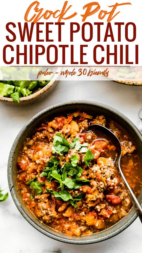 Chipotle Chili Recipe, Easy Whole 30, Crock Pot Sweet Potatoes, Paleo Menu, Potato Chili, Paleo Chili, Leftover Recipes, Macaroni Recipes, Chipotle Chili