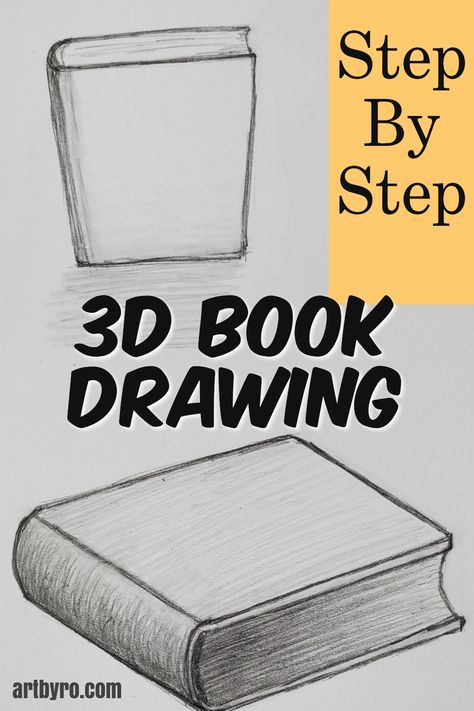 Learn to draw a 3D book. Step by step art tutorials for beginners. #learnart #art #drawing 3d Book Drawing, Book Painting Easy, How To Draw A Book Step By Step, 3d Pencil Drawings Step By Step, How To Draw A Book, Book Pencil Drawing, Book Drawing Easy, Drawing A Book, Step By Step Drawing For Beginners