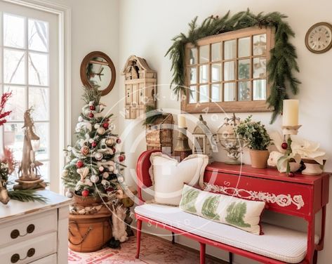 French Country Cottage Christmas Entryway, Multi-use Stock Image Mockup Photo. Perfect to Add Your POD Holiday Items To. Holiday Photo Image - Etsy Christmas Bench Decor, French Country Christmas Decorating, Country Cottage Christmas, French Country Cottage Christmas, Cottage Entryway, French Christmas Decor, Red Bench, French Country Christmas, Christmas Stock Photos