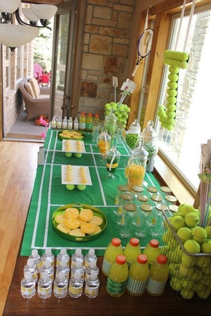 Throw a Wimbledon themed tennis party. Wimbledon tennis themed British Union Jack party decorations, strawberries and cream, Union Jack Wimbledon tableware Tennis Senior Night Table, Senior Tennis Night Ideas, Breakfast At Wimbledon Party, Tennis Fundraiser Ideas, Senior Night Tennis Ideas, Senior Night Gift Ideas Tennis, Senior Tennis Gift Ideas, Tennis Senior Night Ideas, Tennis Senior Night Gifts