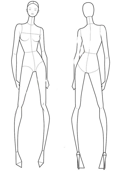 Female Croquis Poses Fashion Templates Front And Back, Female Croquis Illustration, Fashion Crouqui Poses, Front And Back Fashion Template, Model Silhouette Drawing, Fashion Sketch Front And Back, Fashion Sketch Silhouette, Fashion Croquis Templates Front And Back, Fashion Sketch Template Front And Back