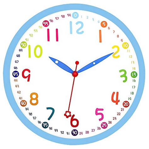 Learning Clock, Kids Wall Clock, Blue Clocks, Clock For Kids, Kids Sensory, Clock Decor, Telling Time, Blue Frames, Playroom Decor