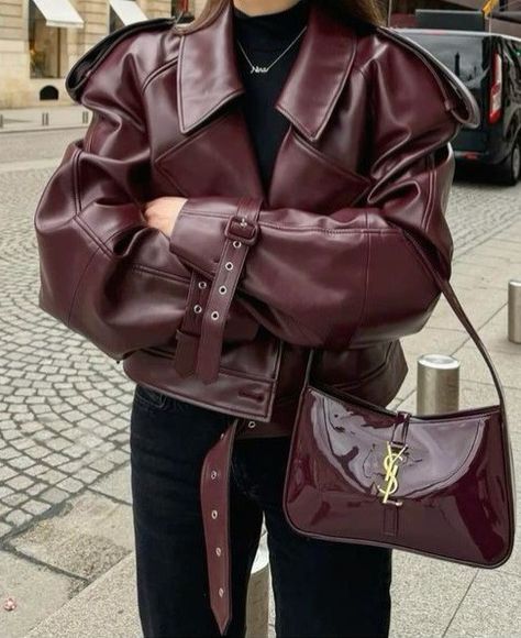 Burgundy Blazer Outfit, Faux Leather Jacket Outfit, Burgundy Jacket Outfit, Maroon Leather Jacket, Designs For Short Nails, Burgundy Leather Jacket, Maroon Jacket, Burgundy Outfit, Burgundy Jacket