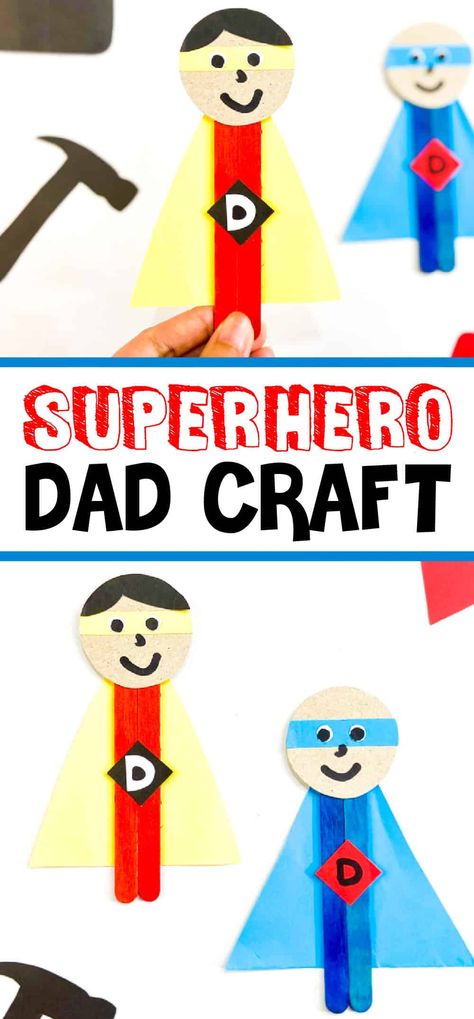 Calling all superhero-loving kids and dads! Dive into a thrilling adventure with our Easy Popsicle Stick Superhero Dad Craft. Unleash your creativity as you bond over this exciting project. From capes to masks, create your own heroic characters with simple materials and endless imagination. It's a fun-filled activity that will strengthen the father-child bond and inspire imaginative play. Get ready to soar to new heights and embark on an epic crafting journey together! Dad Crafts, Easy Fathers Day Craft, Superhero Crafts, Stick Crafts, Dads Favorite, Popsicle Stick Crafts, Popsicle Stick, Super Dad, Color Crafts