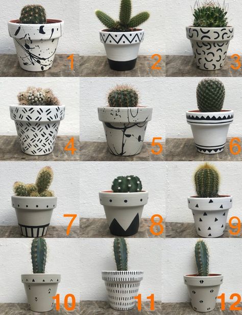 Painted Plant Pot, Kaktus Dan Sukulen, Black Cactus, Cactus House Plants, Plant Pot Design, Flower Pot Art, Plant Pot Diy, Flower Pot Design, Cactus Diy