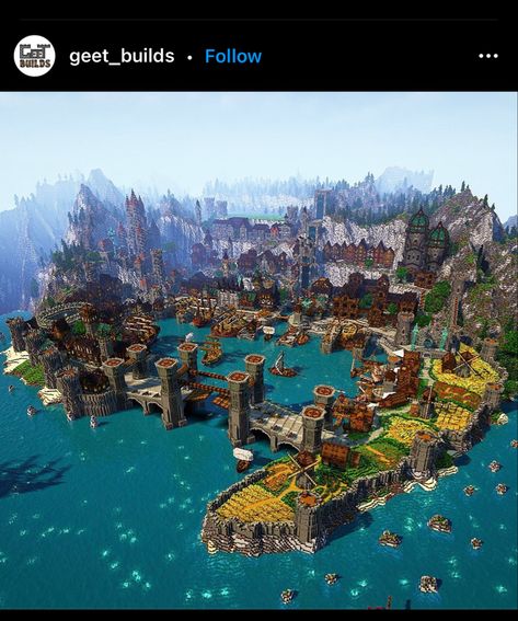 Minecraft Mega Builds Ocean, Minecraft Kingdom Blueprints, Minecraft City On Water, Minecraft Riverside Village, Minecraft Cove Base, Pirate Cave Minecraft, Bridge House Minecraft, Ocean Village Minecraft, Minecraft Dragon Egg Shrine