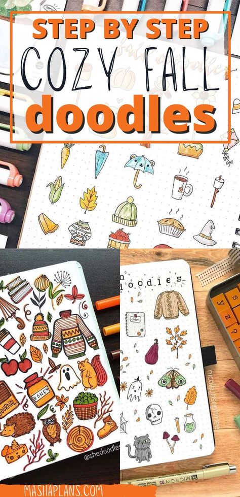 Bullet Journal Easy, Doodle For Beginners, Journal Easy, Doodling Tutorial, Fall Doodles, Autumn Doodles, Doodle Art For Beginners, Planner Doodles, Bujo Doodles