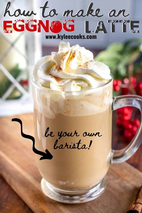 Eggnog Chai Latte, Eggnog Coffee Recipe, Eggnog Coffee Drinks, Hot Eggnog Drinks, Nespresso Christmas Drinks, Christmas Espresso Drinks, Eggnog Treats, Egg Nog Latte, Eggnog Latte Recipe