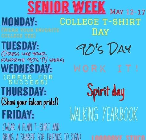 Dress Up Days For Work, Senior Week Ideas, Student Council Activities, Spirit Week Themes, Spirit Day Ideas, Dress Up Days, Senior Week, School Spirit Week, Homecoming Spirit Week