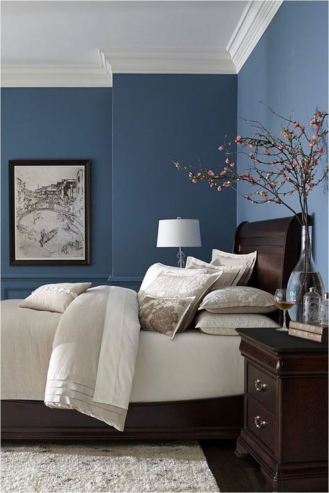 Blue Bedroom Paint, Blue Bedroom Colors, Unique Bedroom Ideas, Beautiful Bed Designs, Best Bedroom Paint Colors, Blue Bedroom Walls, Best Bedroom Colors, Bedroom Wall Paint, Bedroom Wall Colors