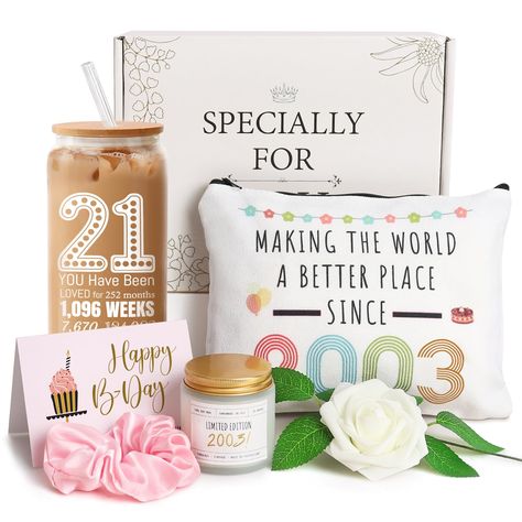 PRICES MAY VARY. 🎉 21st Birthday Gifts for Her: Hey the 21 year-old, you're move into a cool age! This lovely 21st gifts baskets is sure to wow your daughter, sister or friend who just turns 21 years old in 2024. Suitable for 21st birthday gifts for her, 21st birthday gifts for women, happy 21st birthday decorations for her, 21 years old gift baskets for your daughter, sister, friend, gifts for 21st birthday female born in 2003... 🎁21st Birthday Gift Baskets: Celebrate her milestone 21st birth Birthday Gifts For Her 2022, 21st Birthday Throw Up Bucket, Doller Tree Birthday Basket, Gifts For 21 Year Old Women, Liquor Gift Baskets For Women Birthday, 60th Birthday Baskets, Unique Birthday Gifts For Friend, Gifts For 21st Birthday, 21st Birthday Gift Baskets