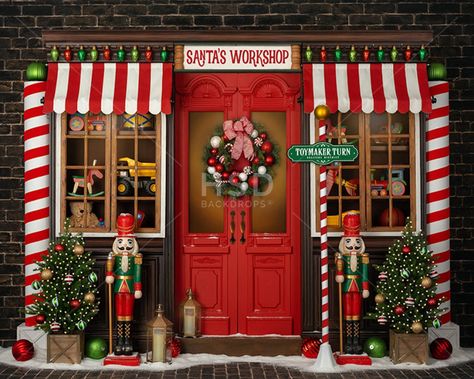 Christmas Backdrop Santa's Workshop Background Santa | Etsy Santa Picture Backdrop, Workshop Background, Santa Workshop, Picture Backdrop, Brick Backdrops, Christmas Backdrop, Santa Photos, Santa Pictures, Santa's Workshop