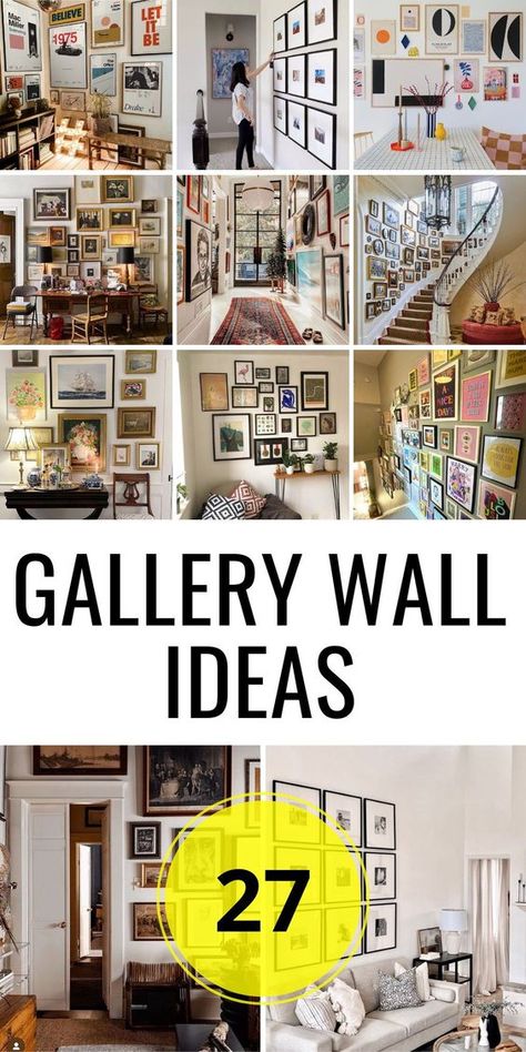 Enhance your hallway with gallery wall ideas that are both eclectic and creative. Use black frames to display vintage pictures and travel photos. Create a unique layout with shelves to add dimension and interest. These gallery wall ideas will transform your hallway into a captivating space that reflects your personal style. Floor To Ceiling Gallery Wall Living Room, Interesting Gallery Wall Ideas, Wall Art Gallery Wall, Photowall Ideas Living Rooms, Eclectic Photo Wall, Picture Frames Layout, Picture Gallery Wall Ideas, Hallway Photo Wall Ideas, How To Arrange Pictures On Wall