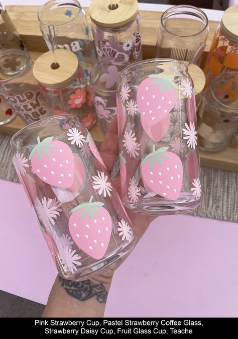 Sip into the warm days ahead with our super cute Strawberry can glass in a gorgeous pink pastel. This is the perfect gift for you or the strawberry lover in your life. Use this for all your favorite iced beverages including but not limited to, iced coffees or matcha, protein shakes, cocktails, etc. Get creative and add it to your spring table scape with florals for a modern floral vase- perfect for a party favor! This is the perfect gift for you, Cute Stuff You Can Buy, Cute Strawberry Things, Cute Items To Buy, Strawberry Stuff, Strawberry Coffee, Strawberry Things, Strawberry Decor, Iced Beverages, Beau Crochet