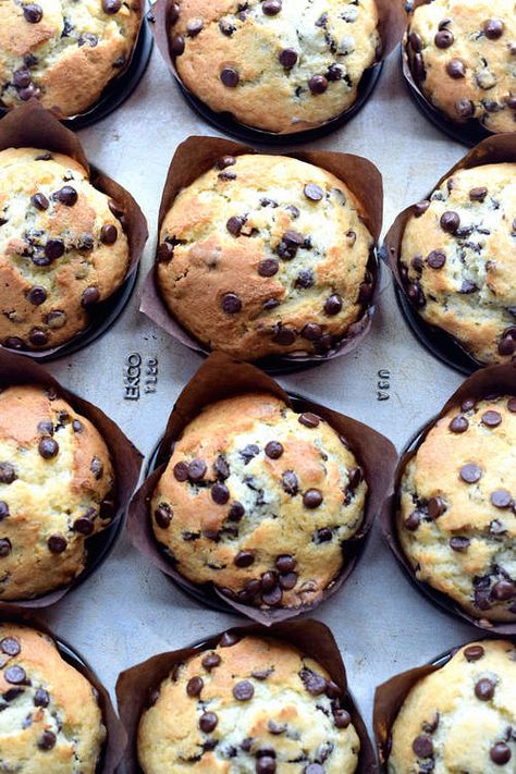 Amazing Chocolate Chip Muffins + Video | Truffles and Trends Best Chocolate Chip Muffins, Chocolate Chip Muffins Easy, Choc Chip Muffins, حلويات عربية, Chocolate Chip Muffin, Muffins Easy, Chocolate Chip Cupcakes, Homemade Chocolate Chips, Best Chocolate Chip