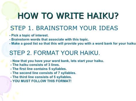 I love the haiku form. Here's an explanation for those unfamiliar with haiku. And here's a silly haiku from me to inspire you to do better: . I have a male cat. Just imagine my surprise. Pronoun adjustment. Haiku Poems For Kids, Haiku Poems Examples, Haiku Examples, Poetry Examples, Haiku Poem, Japanese Poem, Japanese Haiku, Haiku Poetry, Poetry Activities